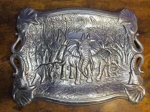 Vintage 1987 Arthur Court Aluminum Elephant Safari Serving Tray